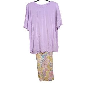 GAP Light Purple Floral Pants T-Shirt Pajama Sleepwear Sleep Shirt Lounge Set XL